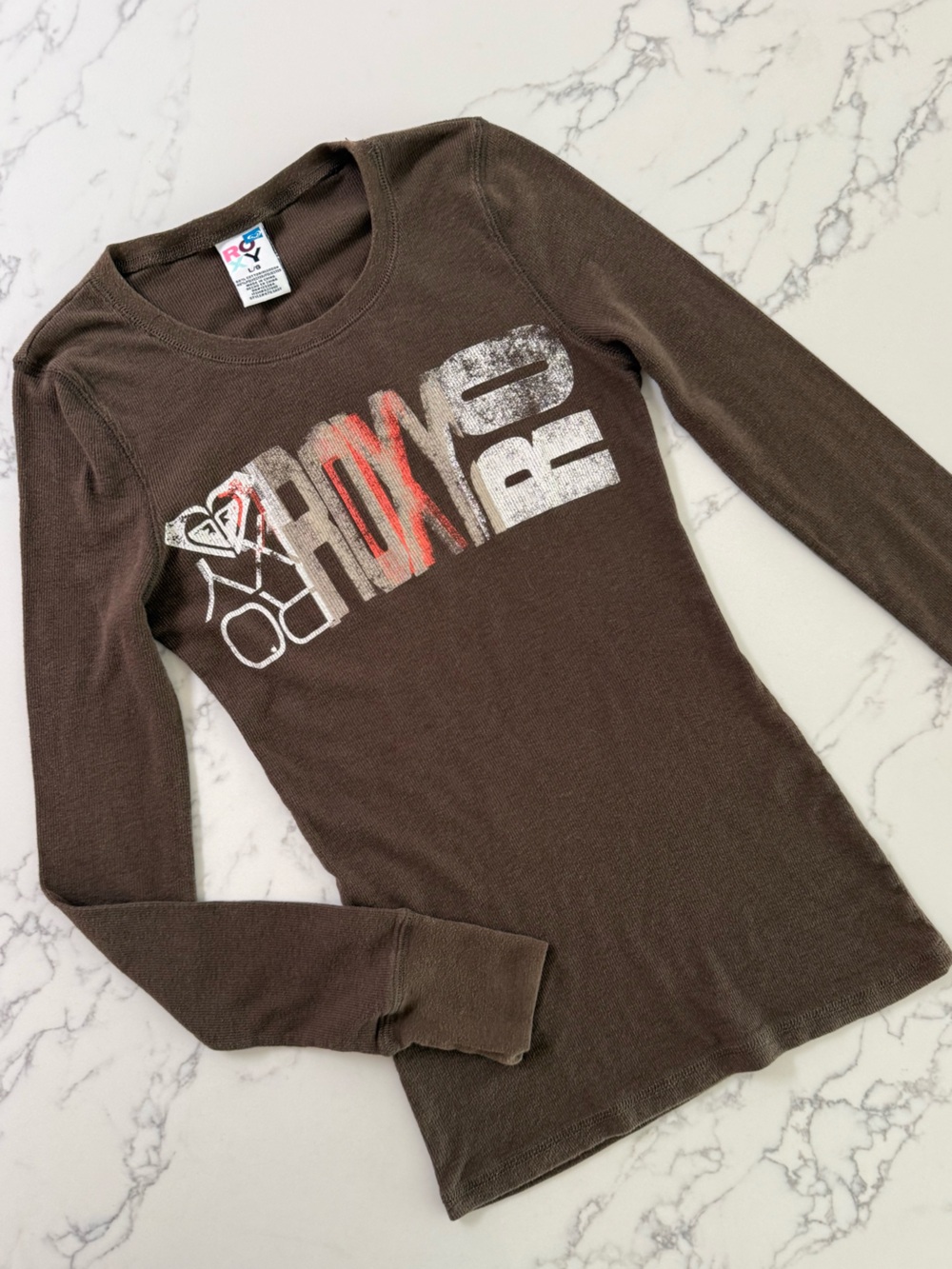 Vintage Y2K Roxy Thermal Long Sleeve Top - Brown - Size Large
